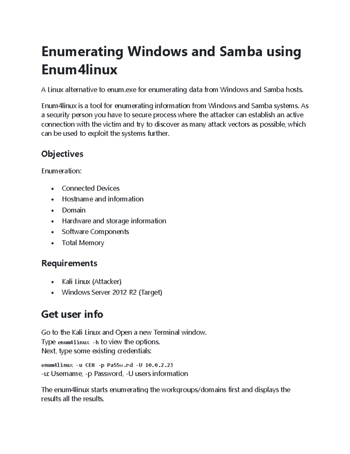 Lab - Enumerating Windows & Samba with Enum4linux (CEH) - Studocu