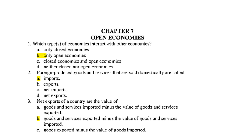 Exercise - C7 - Open Economies Overview and Key Concepts - Studocu