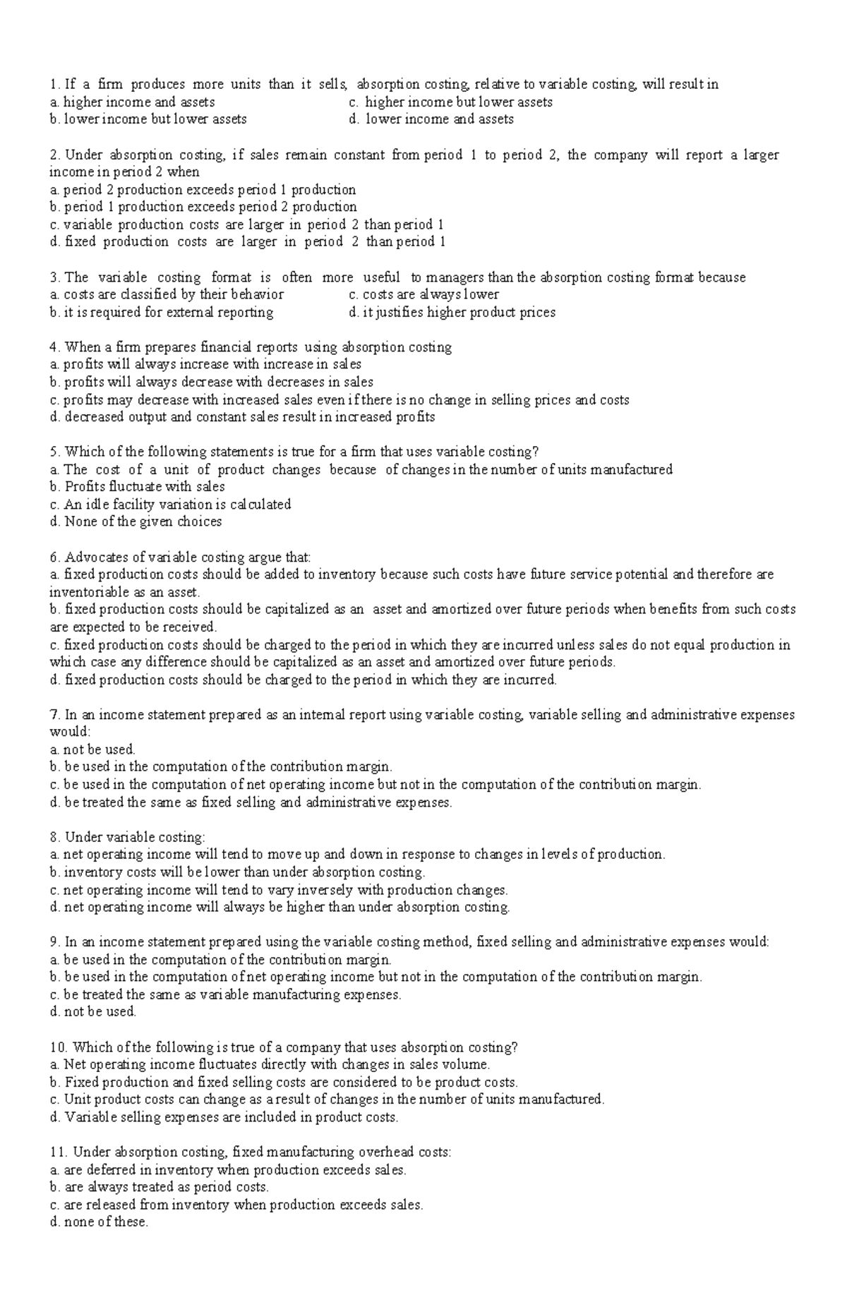 Absorption and Variable Costing Analysis - Seatwork Notes - Studocu