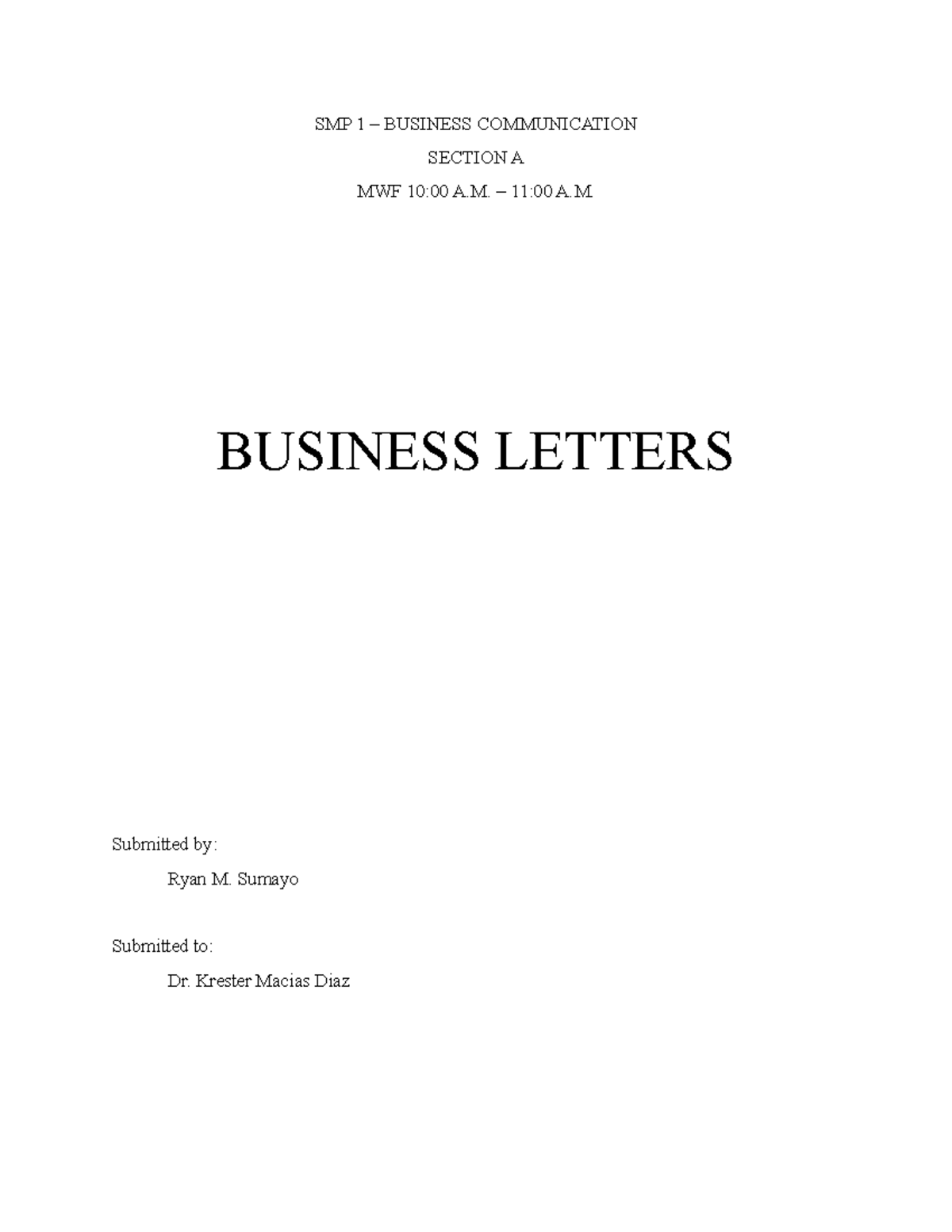 BUS 101 Business Letters - Final Exam Notes by Ryan M. Sumayo - Studocu