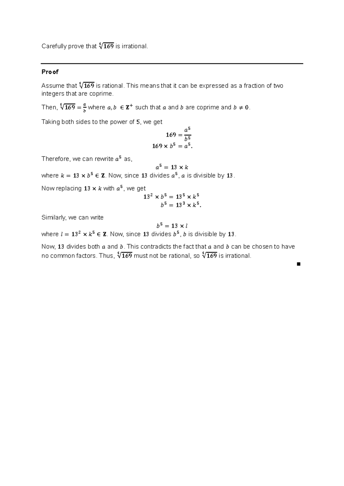 MATH1081 - Proof of Irrationality: Detailed Argument and Steps - Studocu