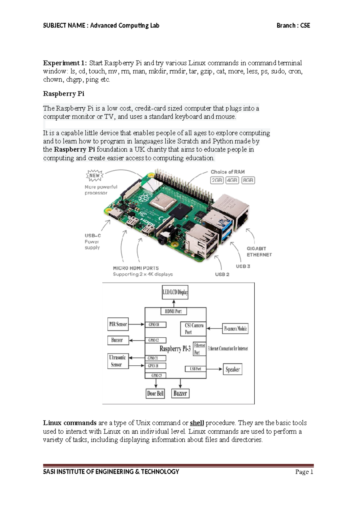 AC LAB Manual: Linux Commands and IoT Experiment Overview - Studocu
