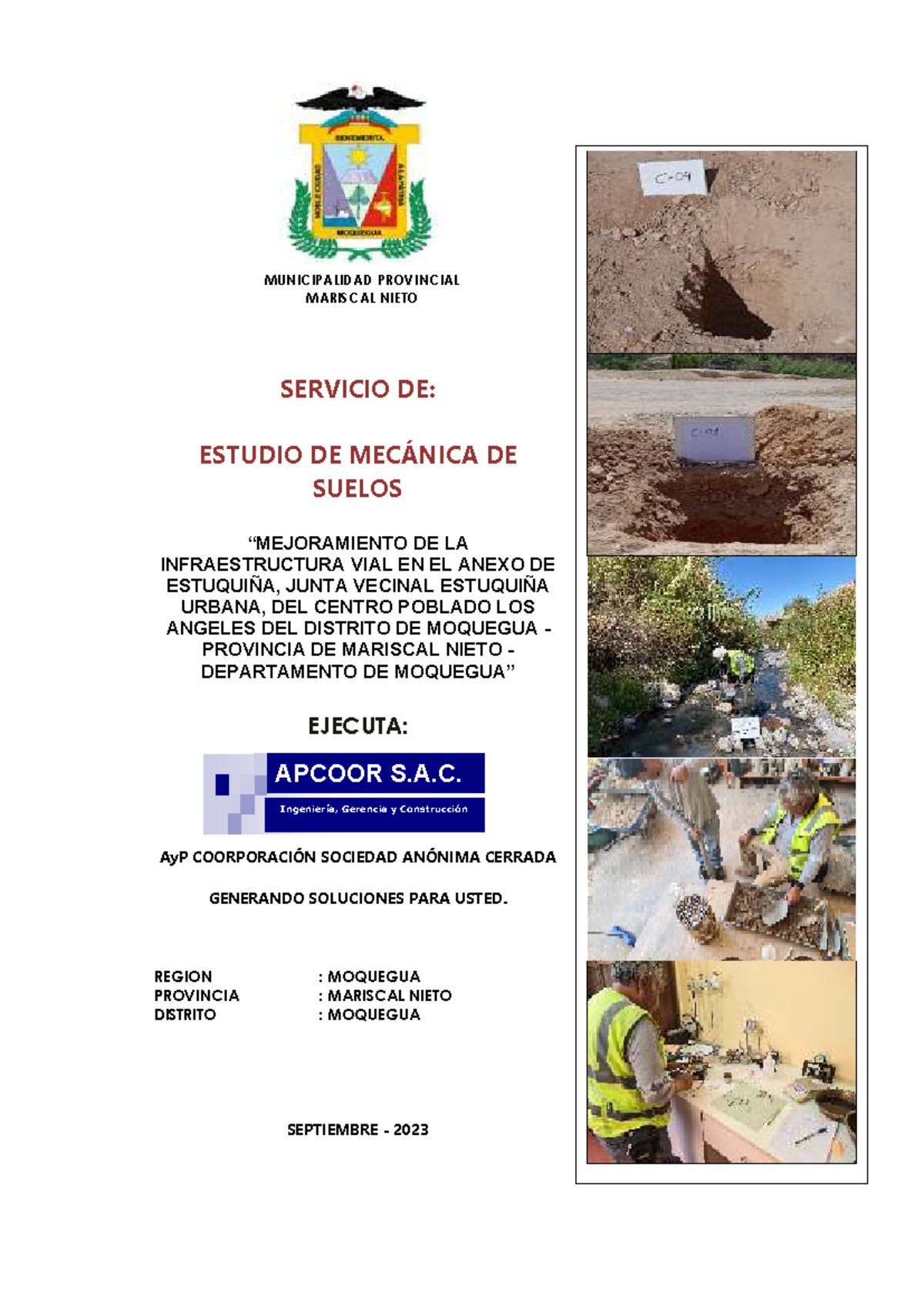 Estudio de Mecánica de Suelos y Diseño de Pavimento en Estuquiña - EMS - Document Preview