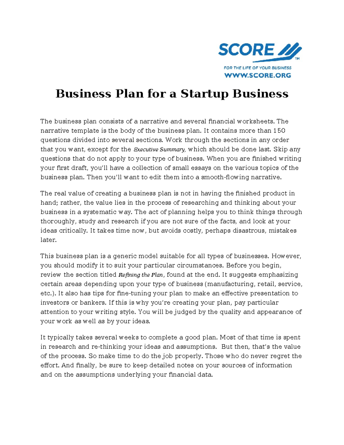 Sample Business Plan for Startup Business (BUS 101) - Studocu