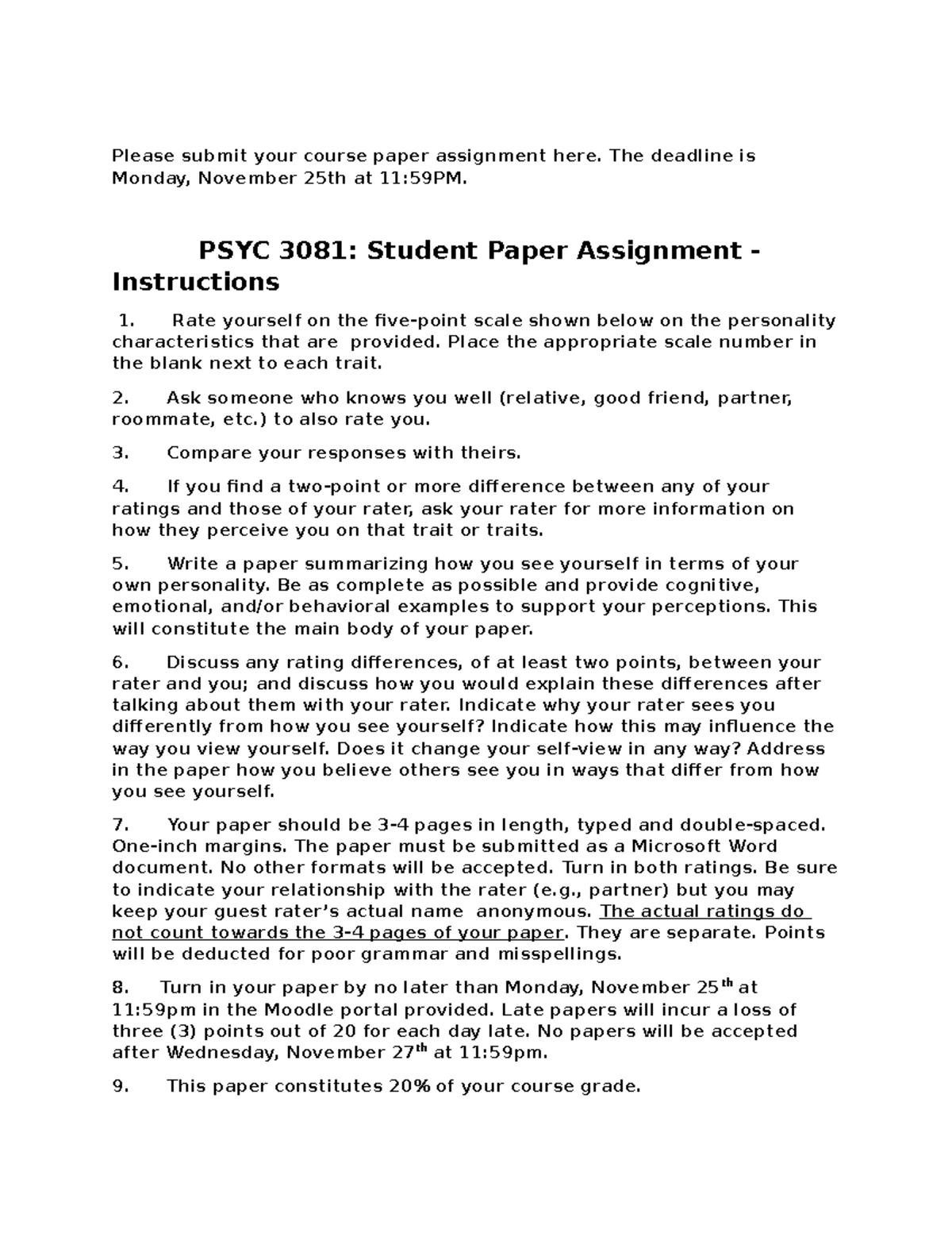 3081 Paprt - end of semester essay - Please submit your course paper ...