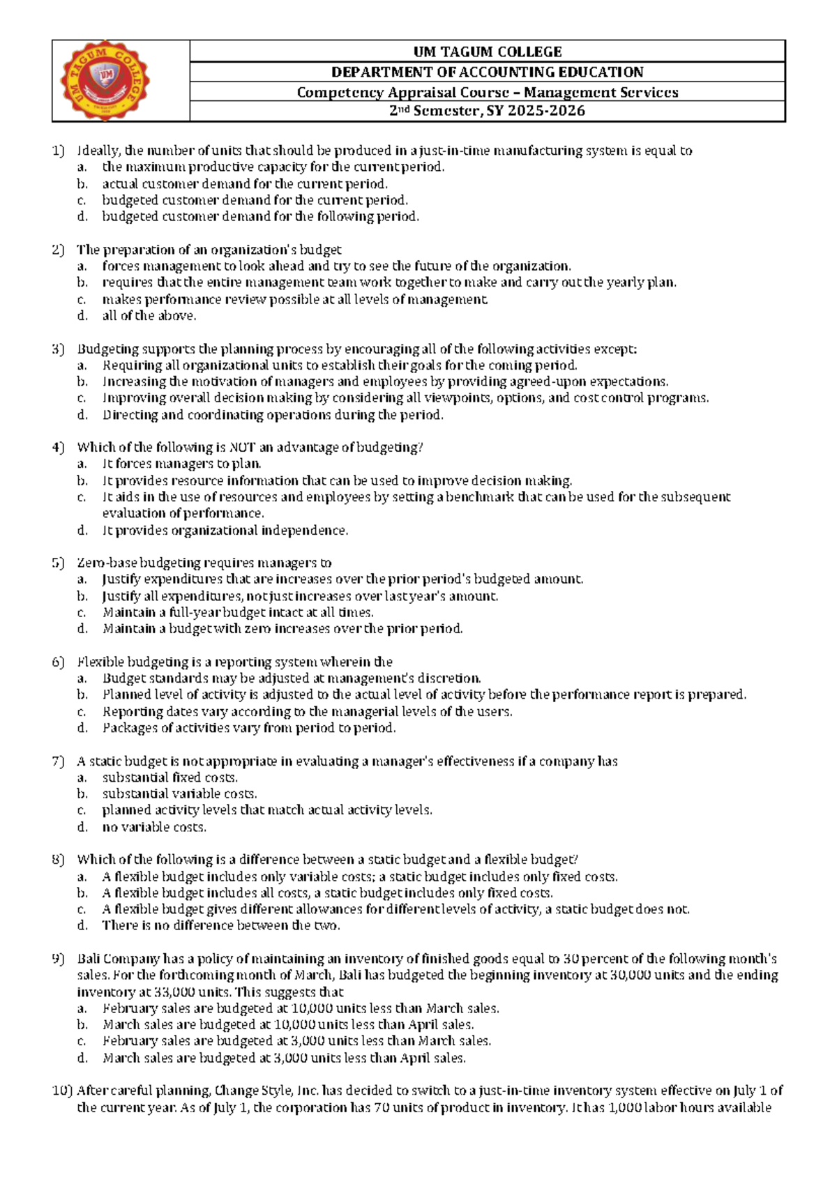 UM TAGUM COLLEGE DEPARTMENT OF ACCOUNTING EDUCATION MS 1 - Competency ...