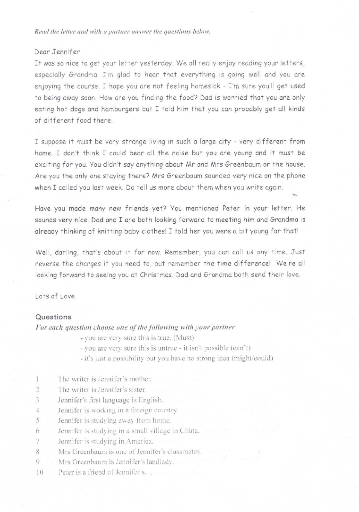Reading Test - Ficha: Letter Comprehension Questions - Studocu
