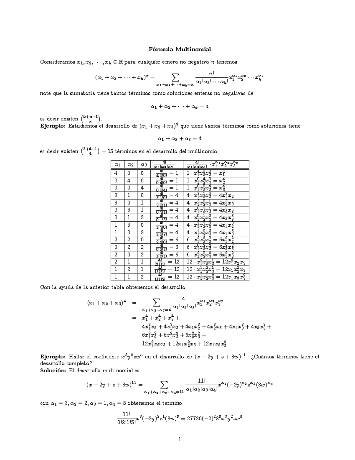 03 Fórmula Multinomial: Desarrollo y Ejemplos de Multinomios - Studocu