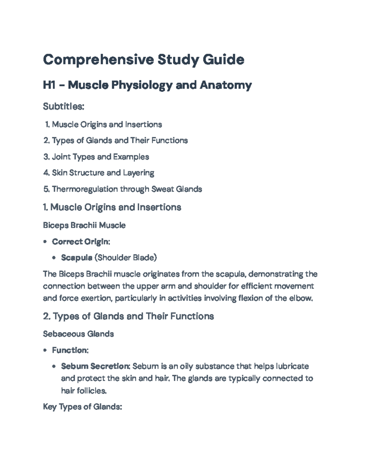 Comprehensive Muscle Physiology & Anatomy Study Guide - Comprehensive ...