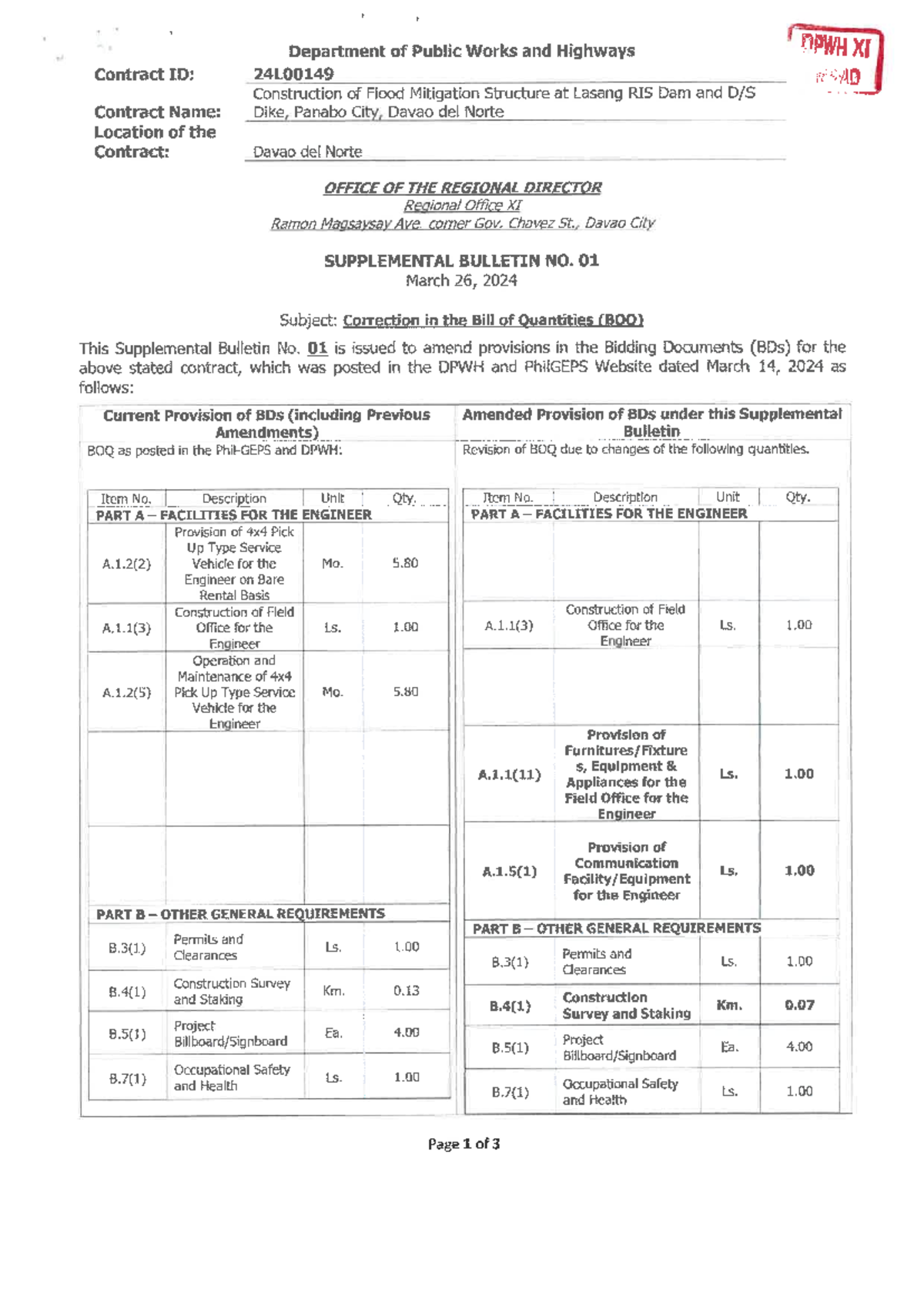 Supplemental Bulletin No. 01 for Contract ID: 24L00149 - Flood ...