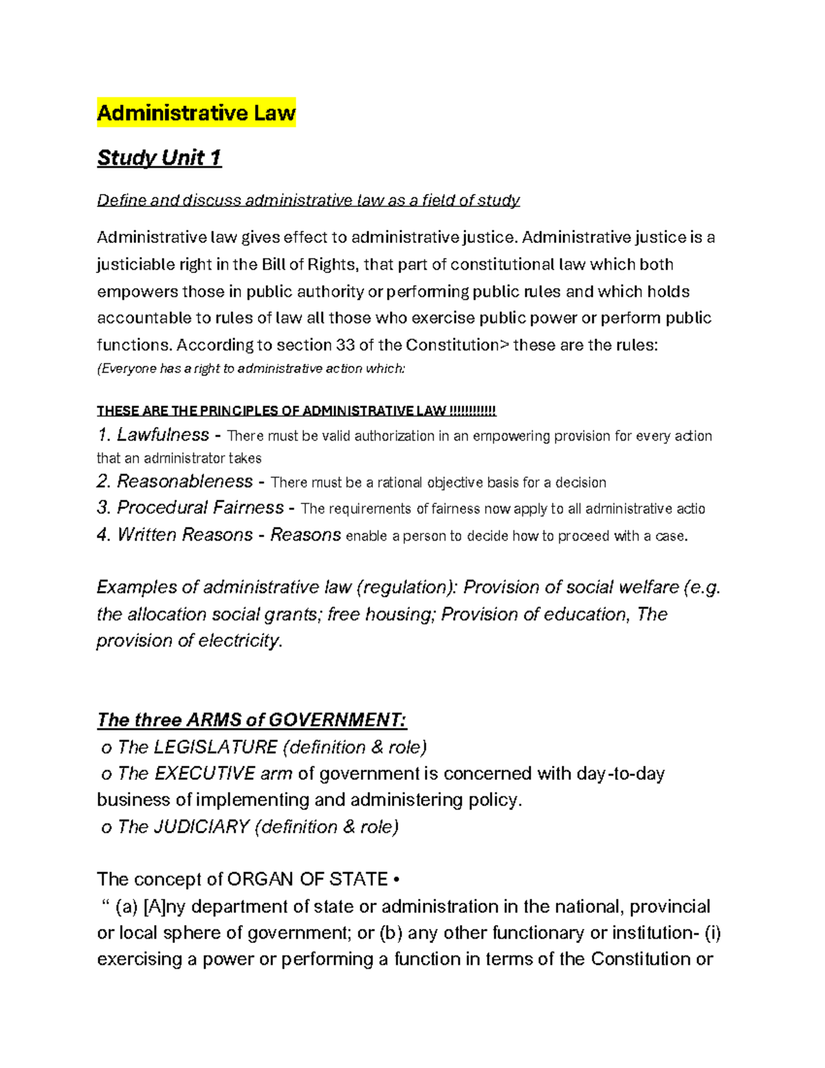 Administrative Law Study Unit 1: Principles and Applications - Studocu