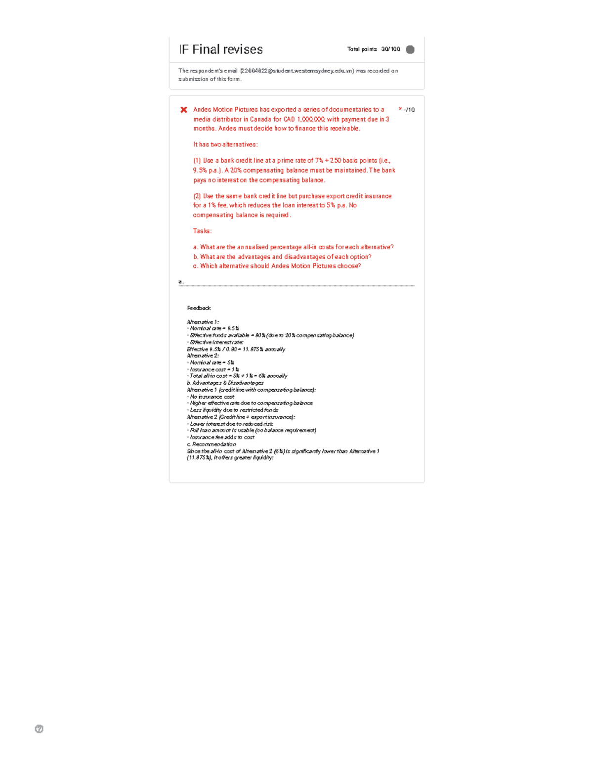 IF Final Exam Notes: Financing Alternatives & Cost Analysis - Studocu