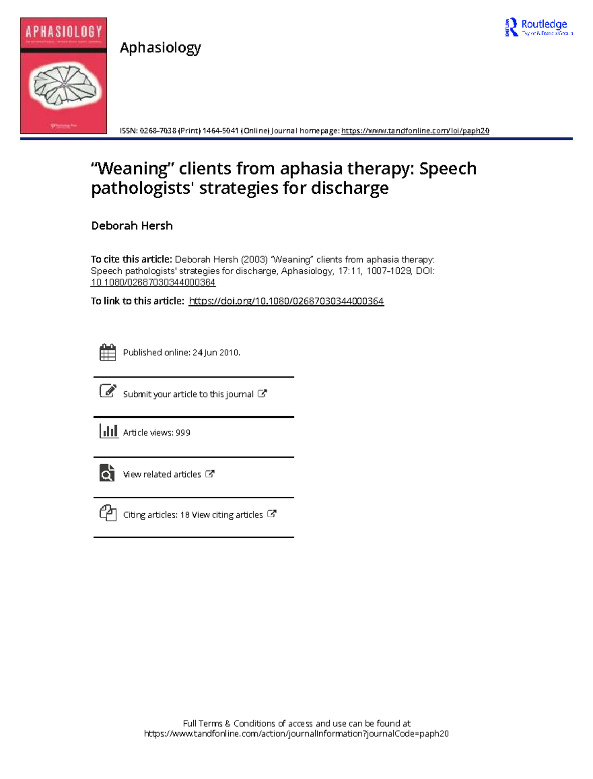 Weaning Clients from Aphasia Therapy: Strategies for Discharge (3APH ...