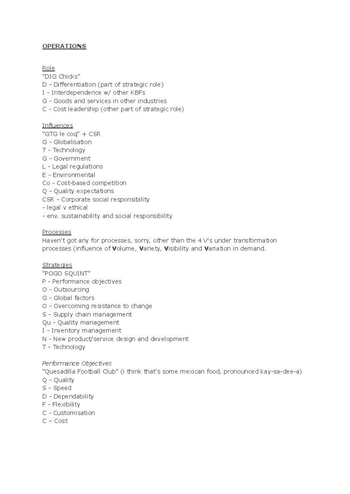 Business Studies Notes - Acronyms for Operations, Marketing, and ...