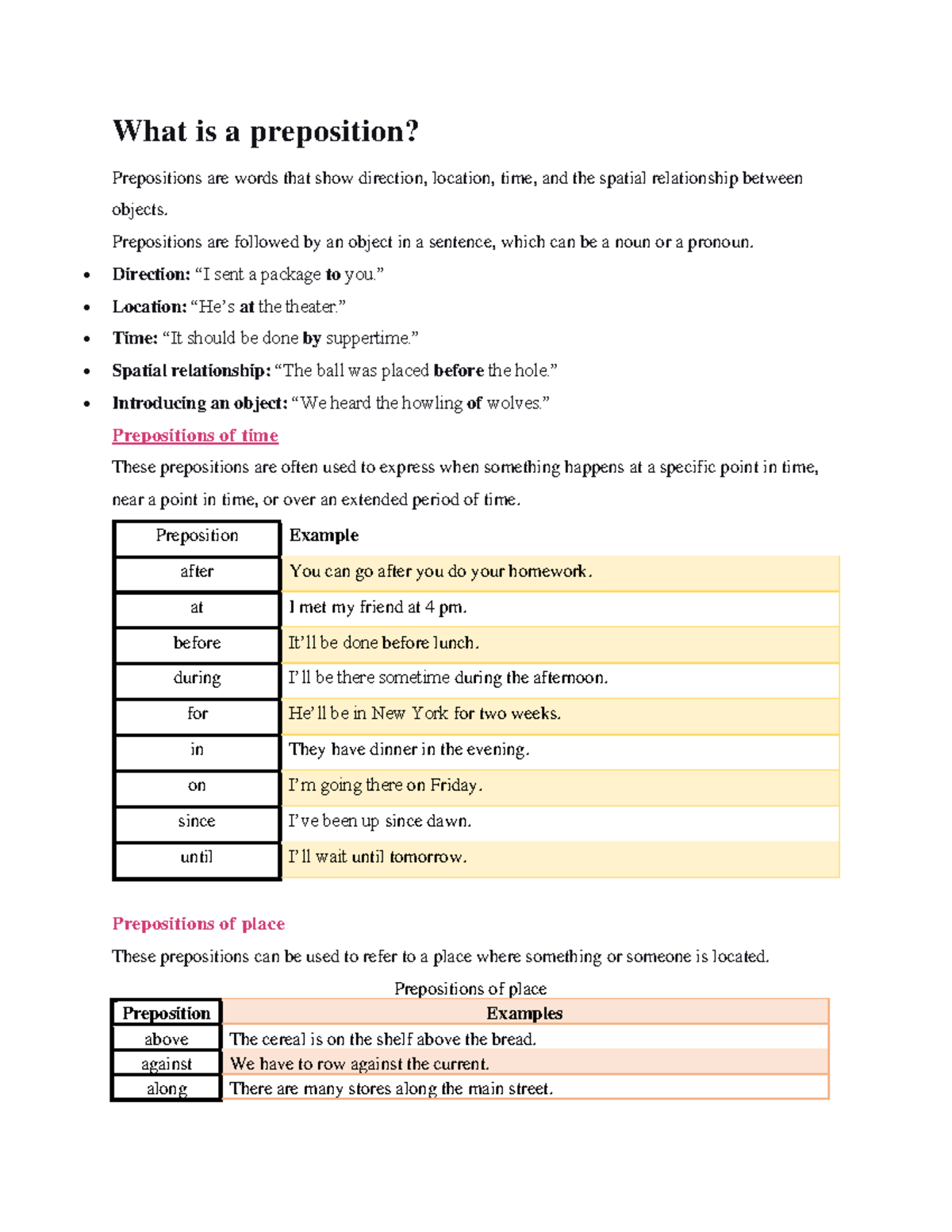 Lesson 5-1: Understanding Prepositions and Their Usage - Studocu