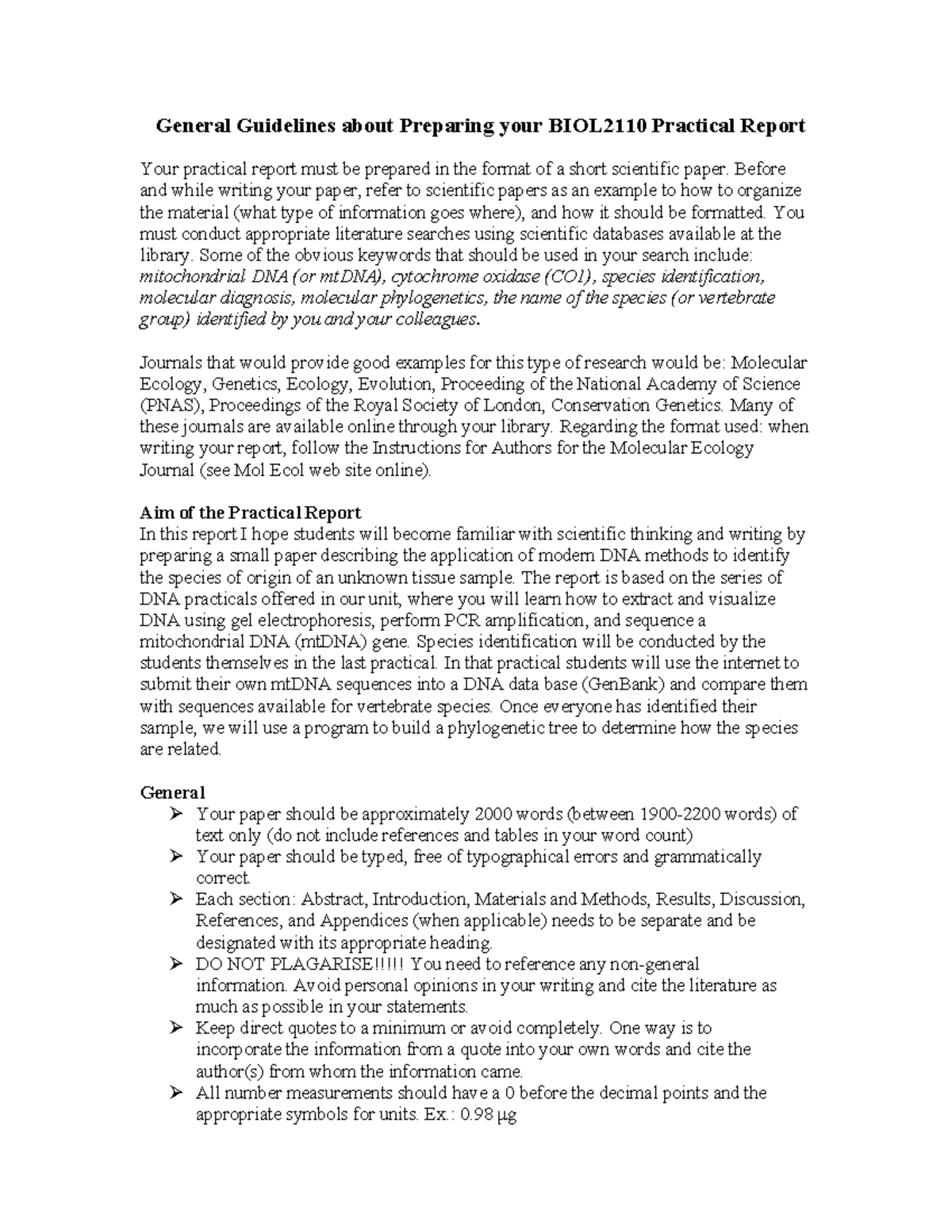 BIOL2110 Practical Report Guidelines: Writing Your Scientific Paper ...