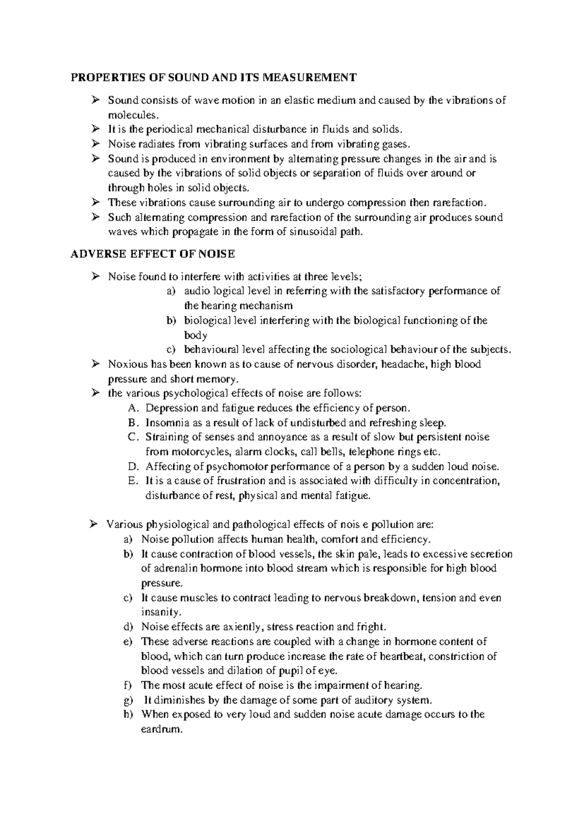 LECTURE NOTES ON NOISE POLLUTION: IMPACTS AND CONTROL STRATEGIES - Studocu