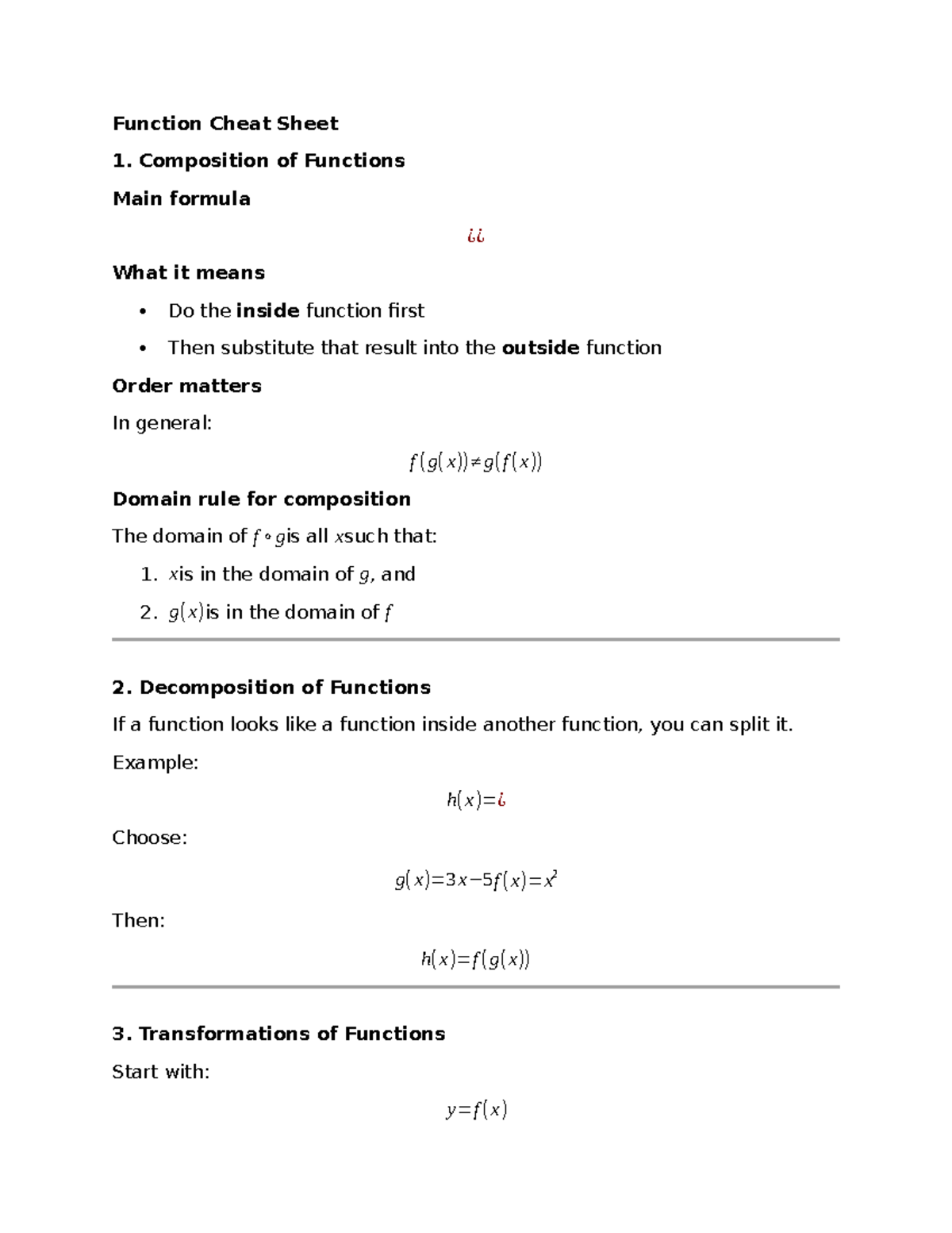 Function Cheat Sheet - Unit 2: Composition, Decomposition ...