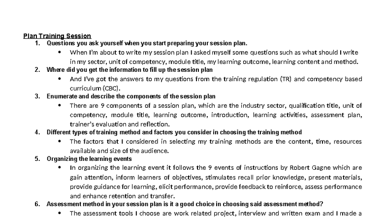 Training Session Plan: Key Components and Assessment Tools - Studocu