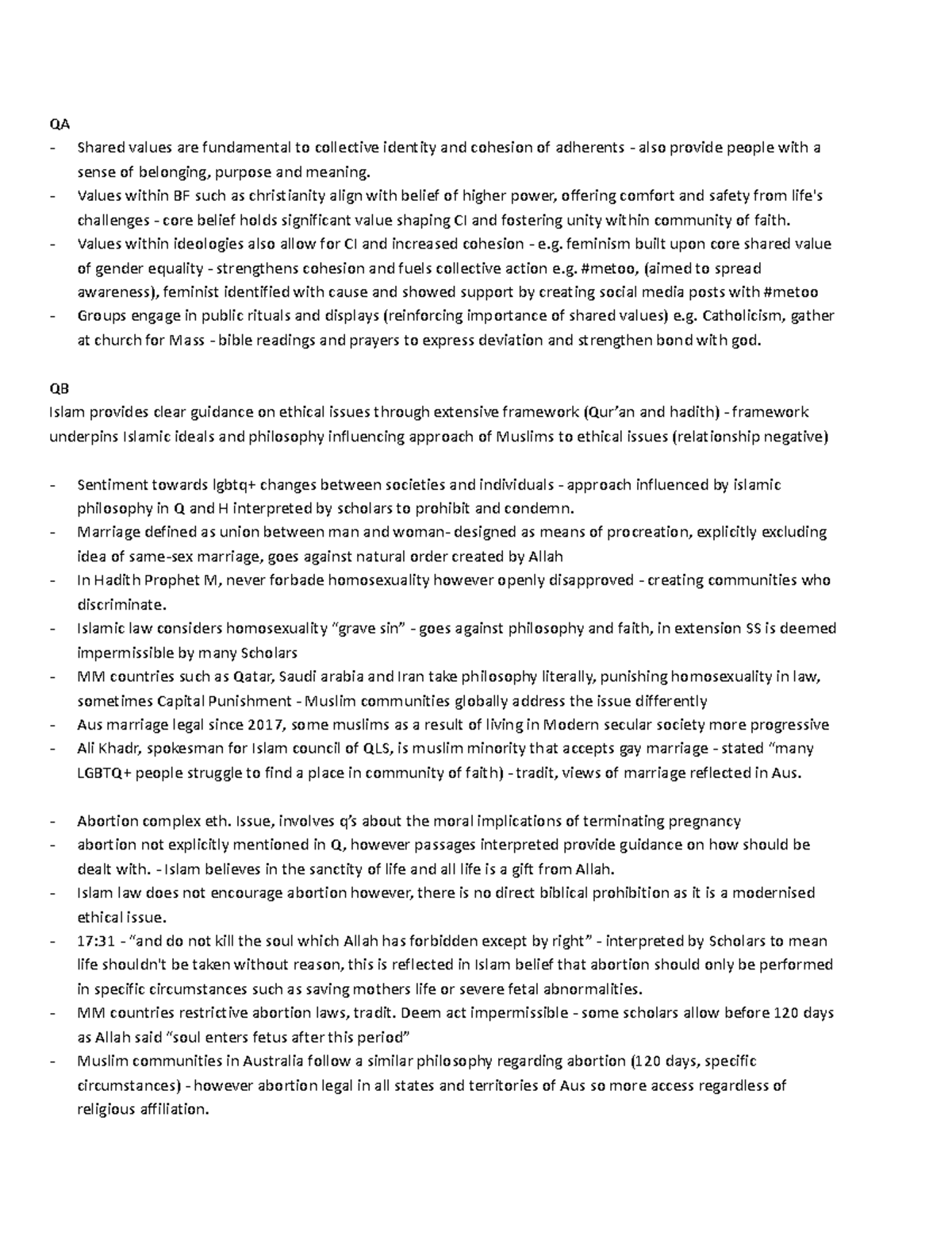 SAC Cheat Sheet - notes on beleif systems and ideologies - QA Shared ...