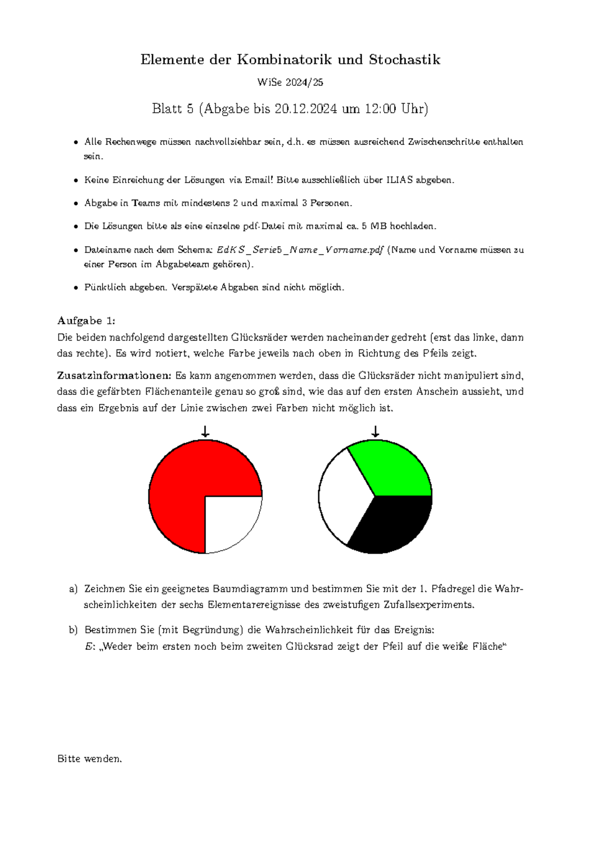 Blatt 5 - Elemente der Kombinatorik und Stochastik WiSe 2024/ Blatt 5 ...