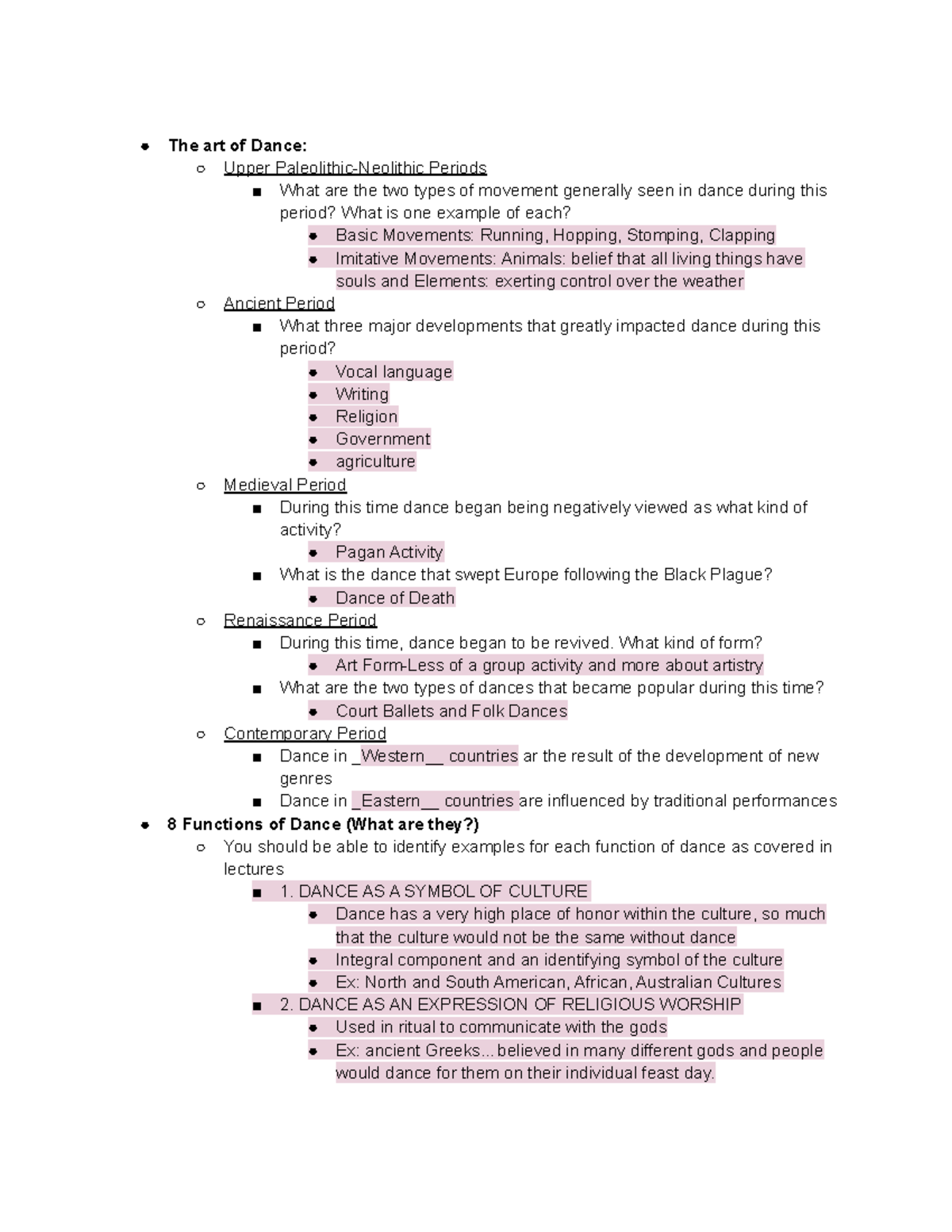 Dance Study Guide - The art of Dance: Upper Paleolithic-Neolithic ...