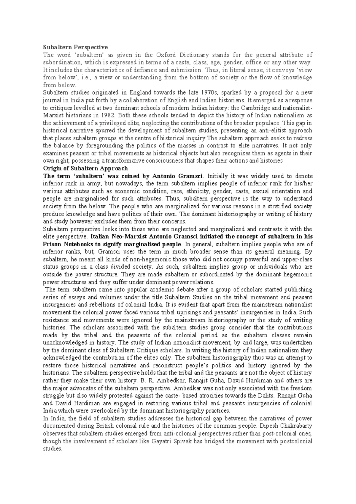 Subaltern Perspective in Indian Sociology: A Critical Analysis - Studocu