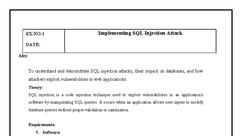 CB3591-ESSS Lab Manual: SQL Injection, XSS, and Penetration Testing ...