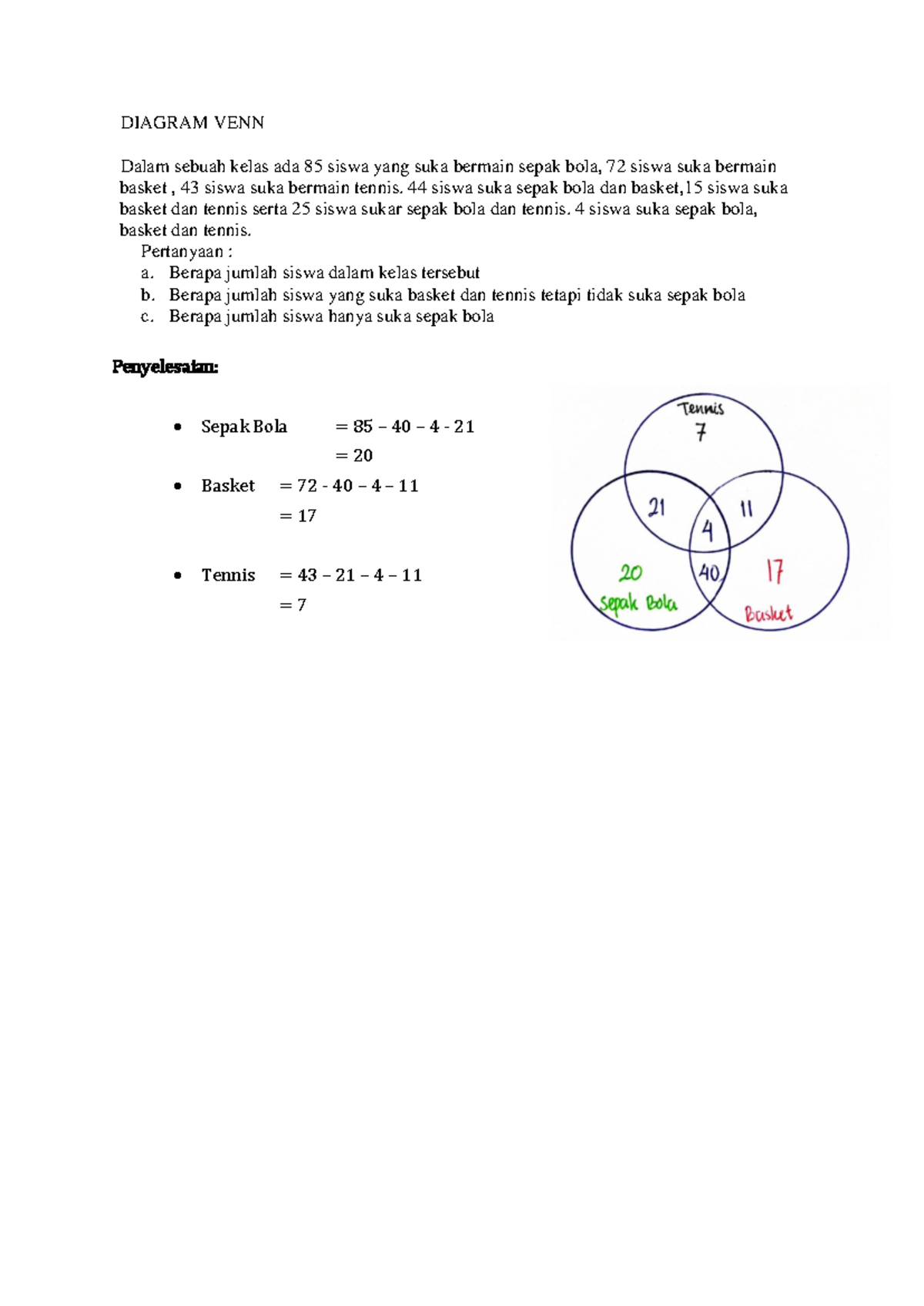 VENN Diagram Analysis and Solutions for Class Students - Studocu
