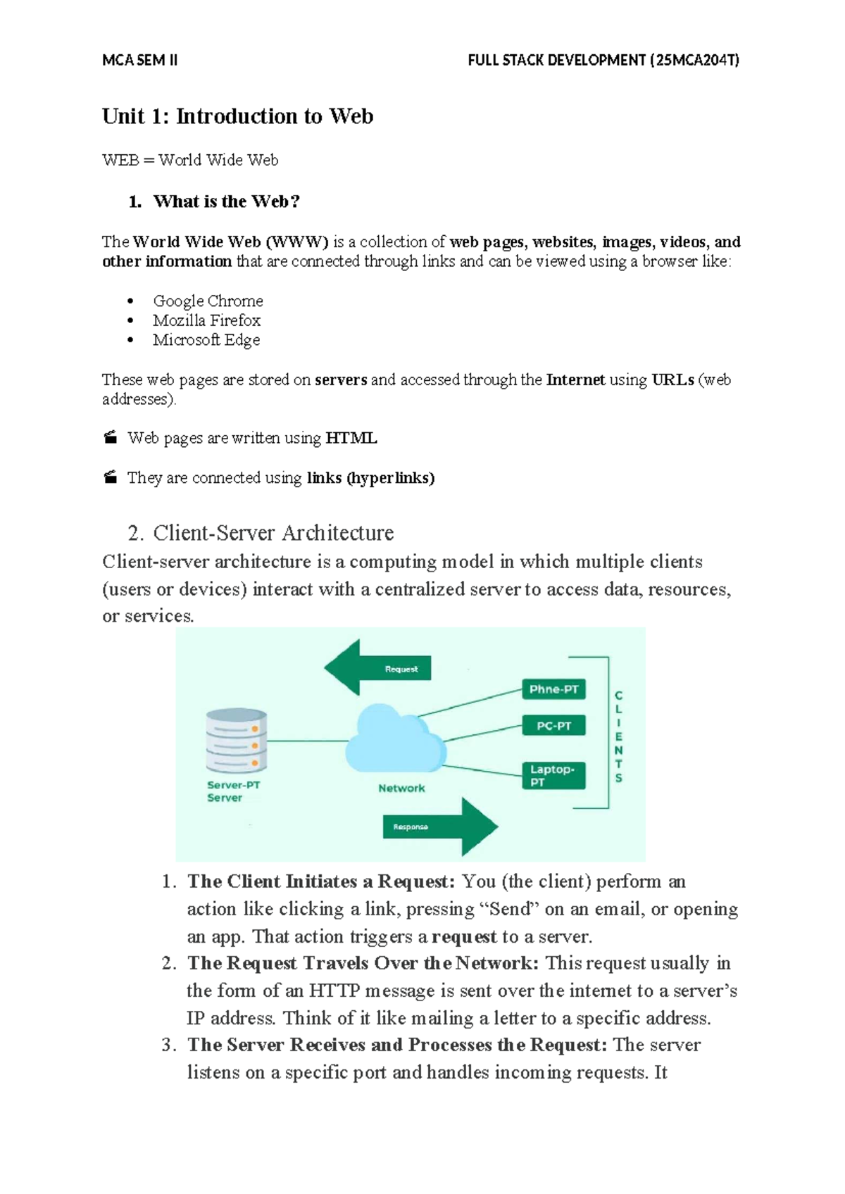 MCA SEM II FULL STACK DEV (25MCA204T) Unit 1: Intro to Web & HTML ...