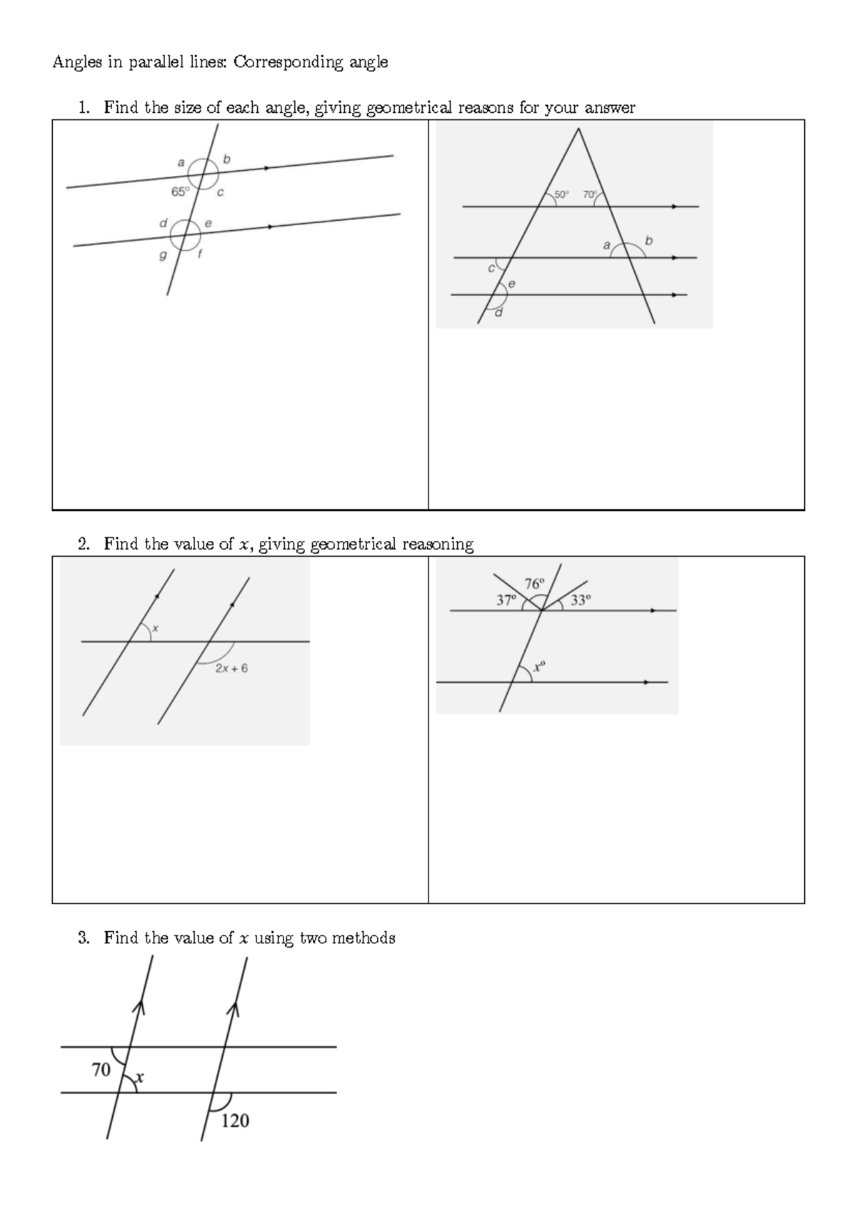 Angles in parallel lines Corresponding - Find the size of each angle ...