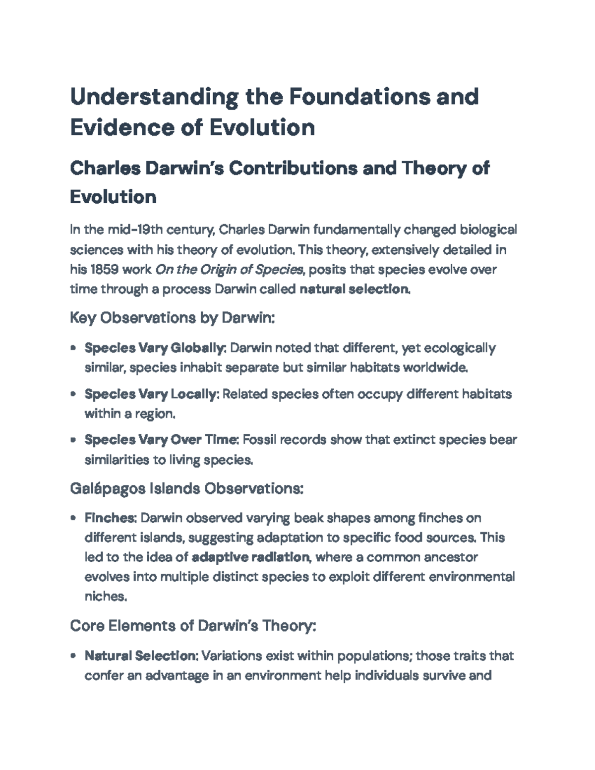 Understanding Darwin's Theory of Evolution and Its Foundations ...