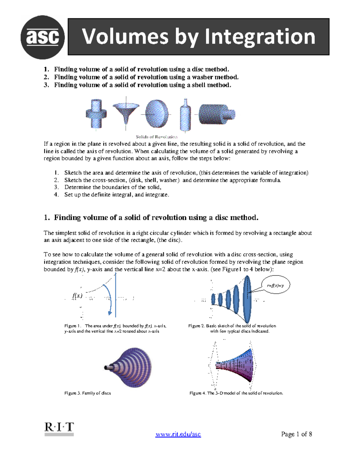 C8 Final Exam Study Notes: Volumes by Integration Techniques - Studocu