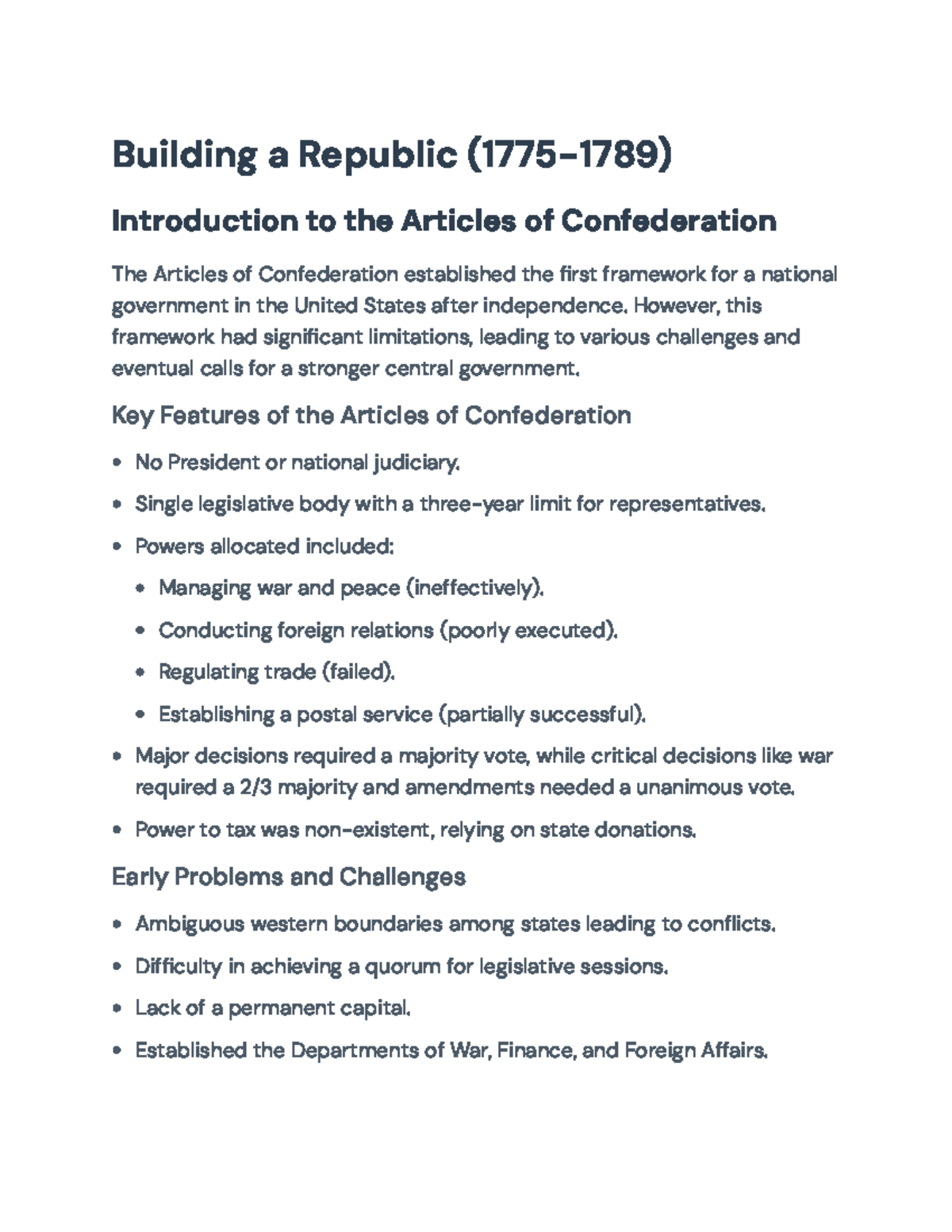 Transitioning from the Articles of Confederation to the U.S ...