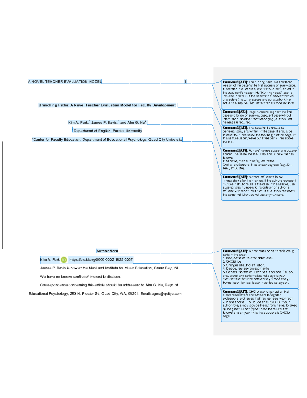 APA 7 - Professional Sample Paper - 2020 - A NOVEL TEACHER EVALUATION ...
