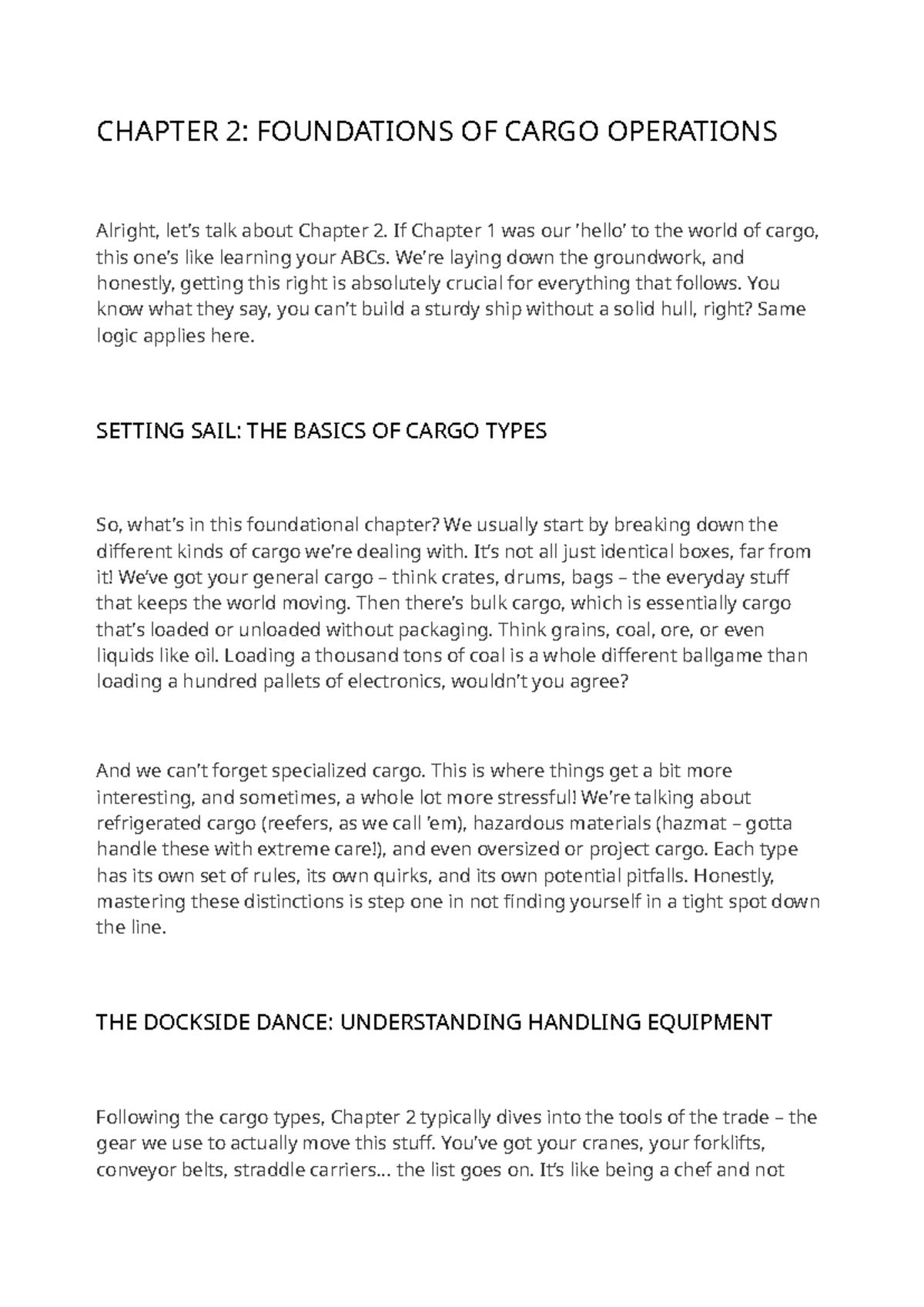 CARGO HANDLING & STOWAGE: CHAPTER 2 REVIEW ON CARGO OPERATIONS - Studocu