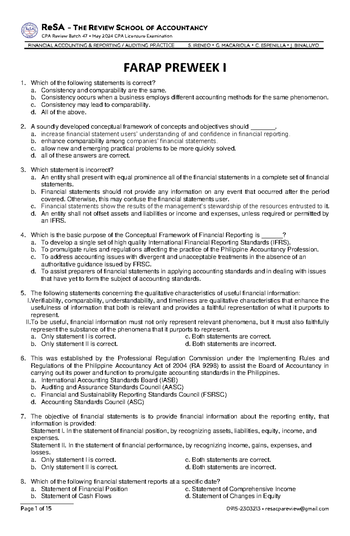 FARAP Preweek I B47: Key Concepts & Practice Questions for CPA Exam ...