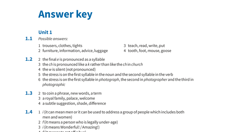 Answer Key for Upper Intermediate English Vocabulary in Use Units 1-43 ...