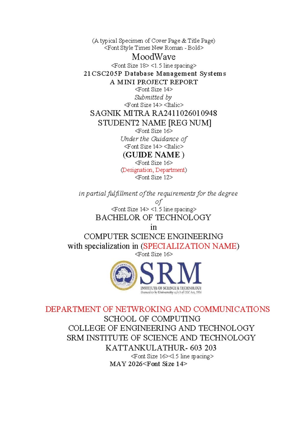 21CSC205P Database Management Systems Mini Project Report on Sorting ...
