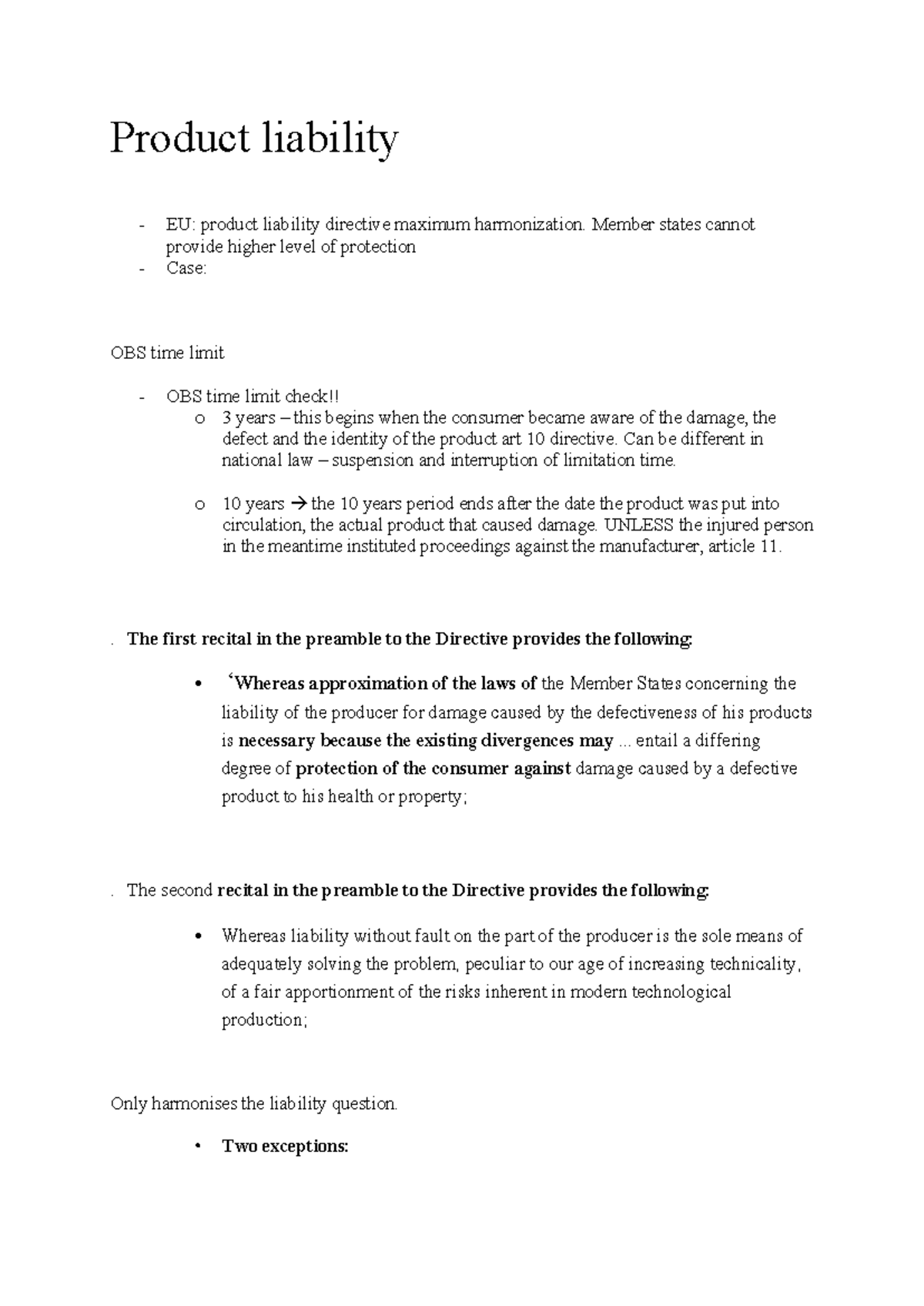EU Product Liability Directive Overview and Case Notes (LAW 301 ...
