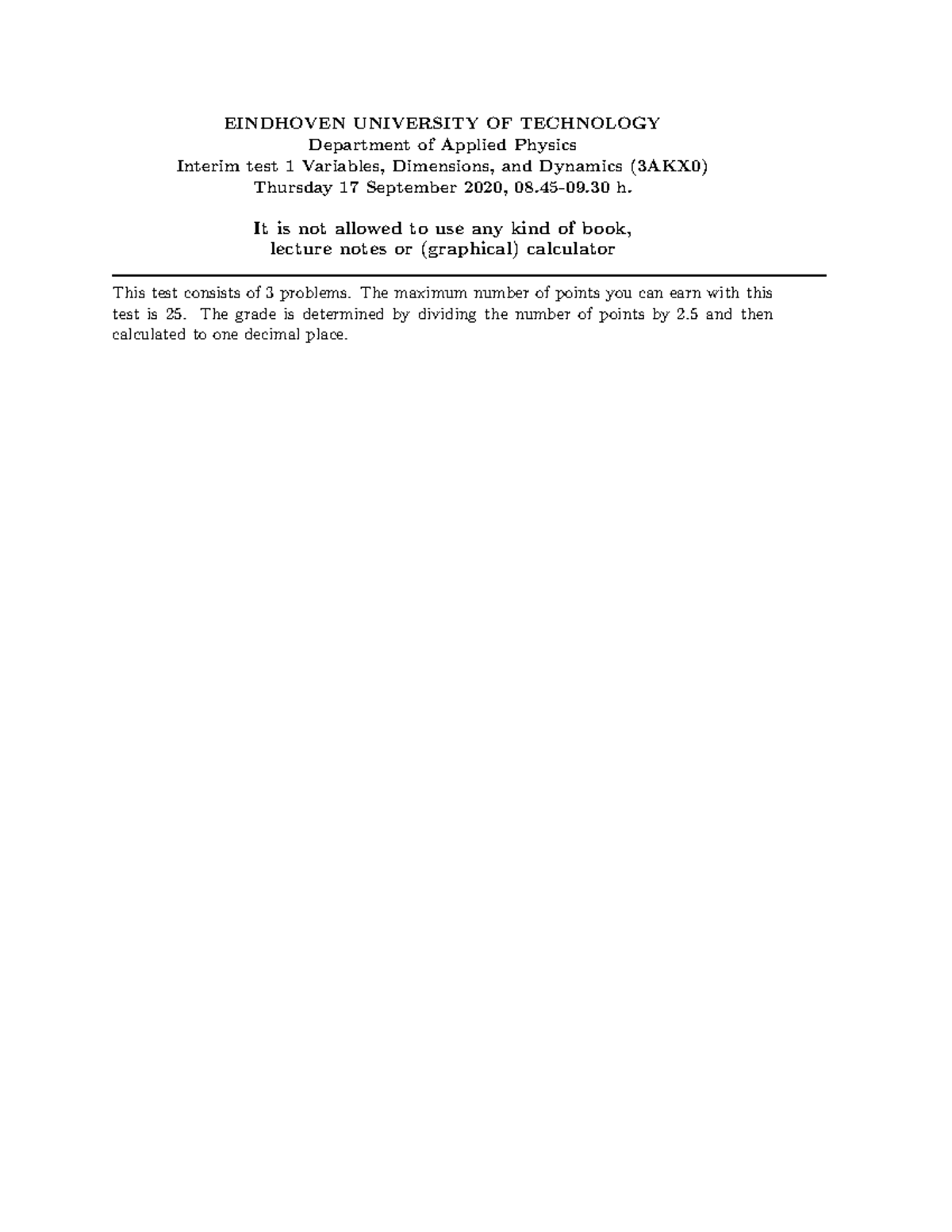 Interim Test 1 - Variables, Dimensions, and Dynamics (3AKX0) 2020 ...
