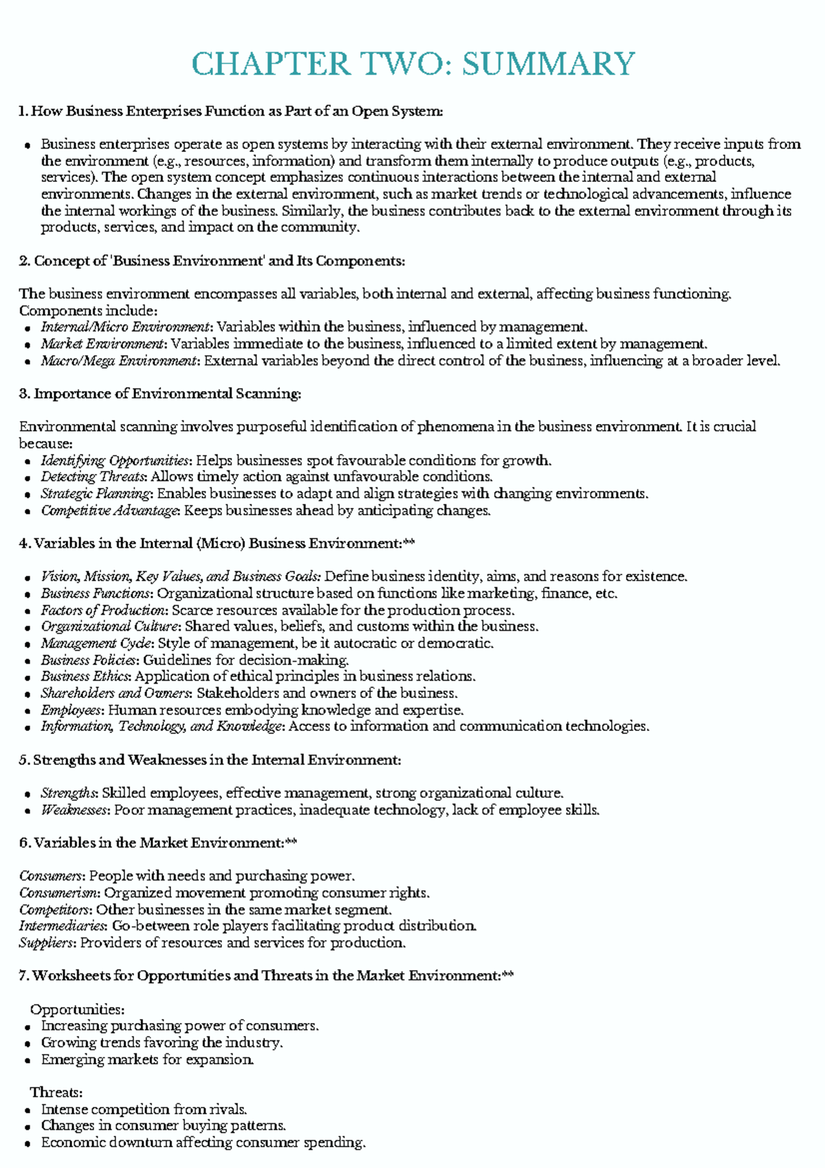EB121: Chapter 2 Summary - Understanding Business Environments and ...