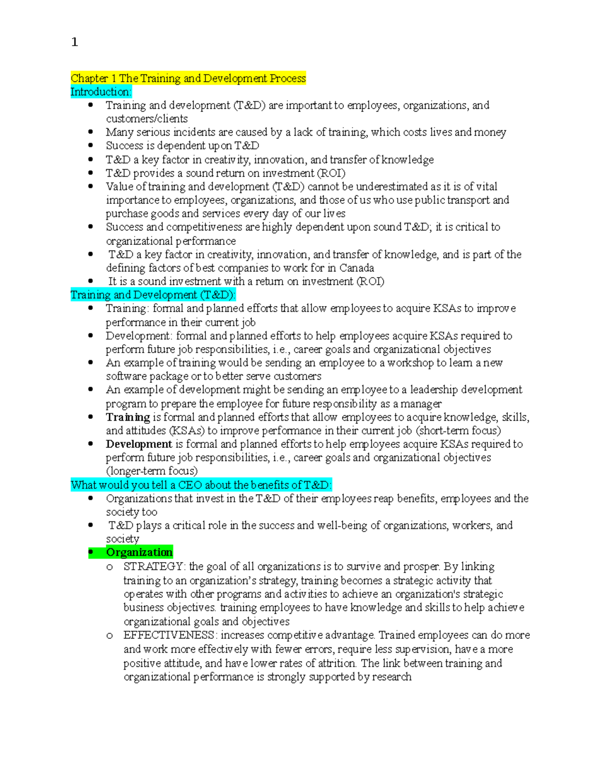 Chapter 1: The Training and Development Process Overview - Studocu