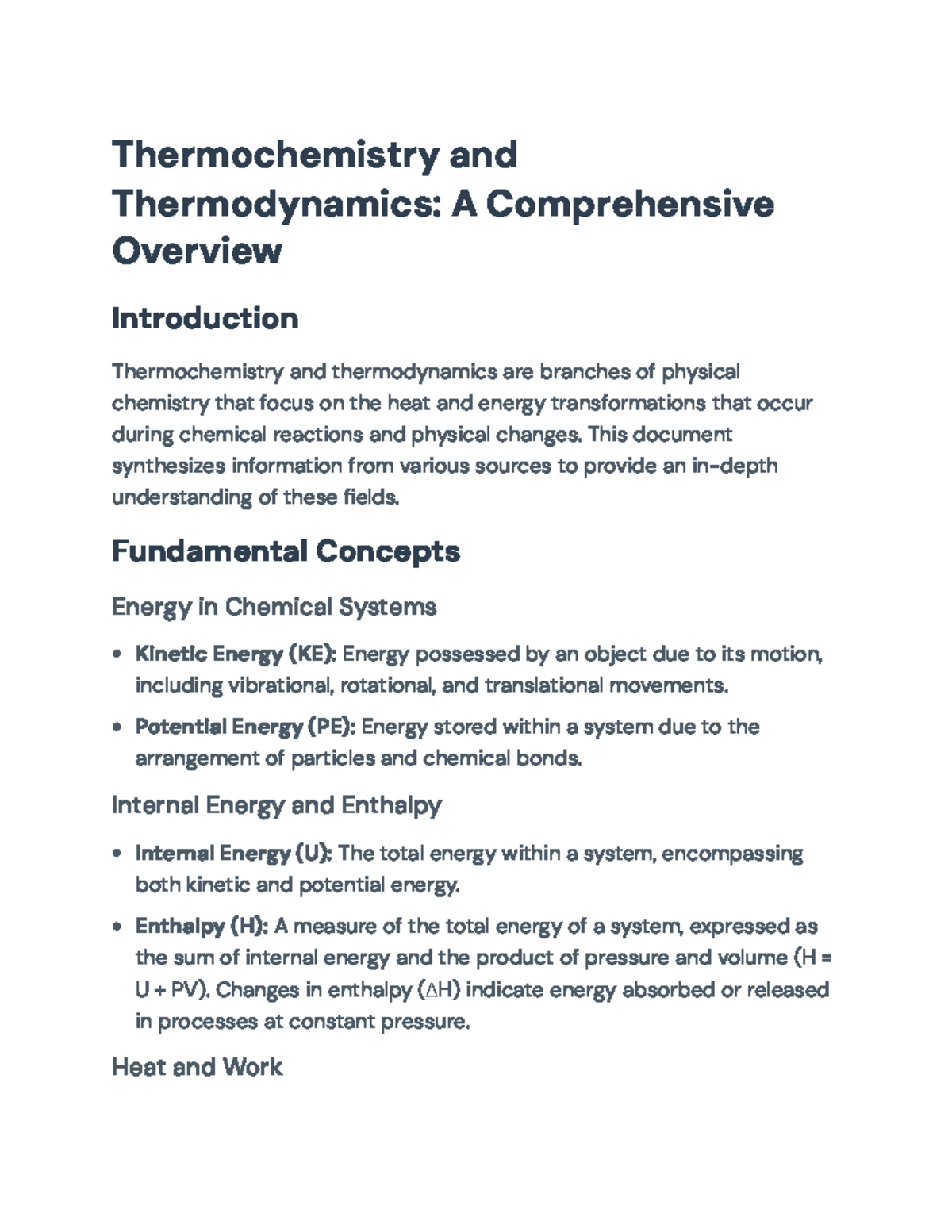 Thermochemistry and Thermodynamics Overview: Key Concepts and ...