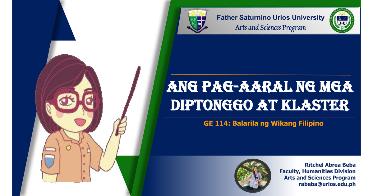 GE 114: Diptonggo at Klaster sa Balarila ng Wikang Filipino - Studocu