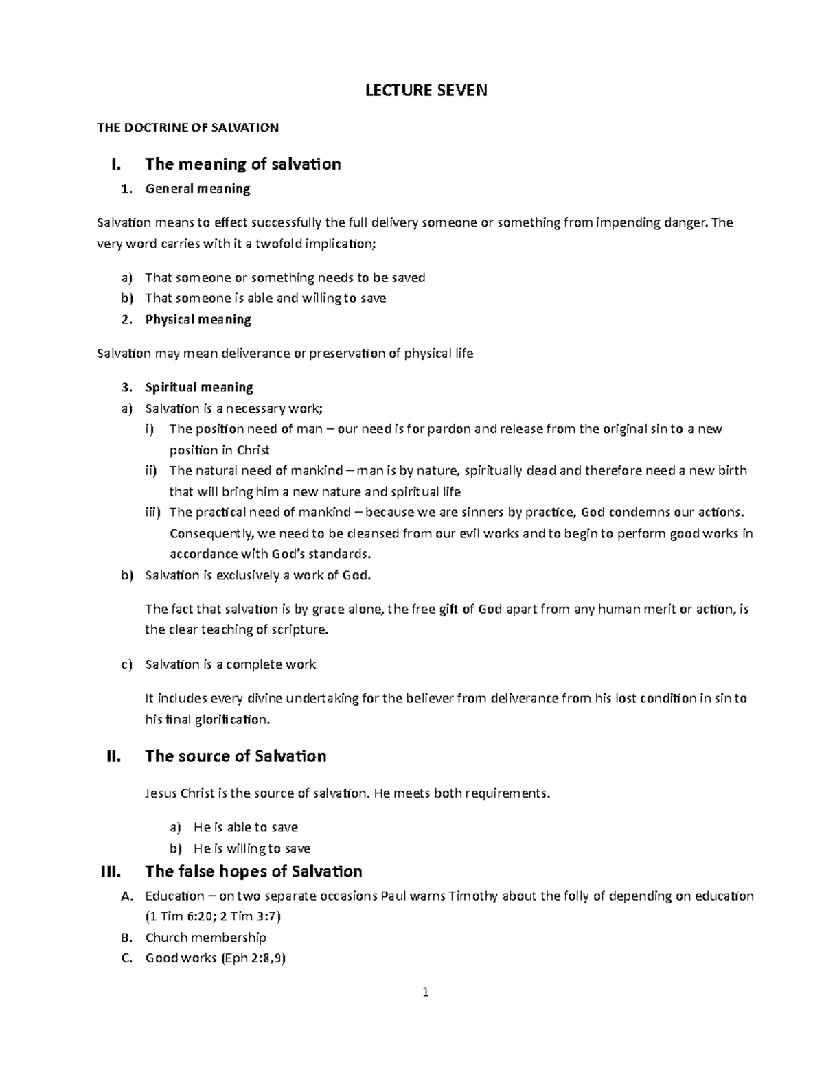 Lecture 7: The Doctrine of Salvation - SUM Notes - Studocu