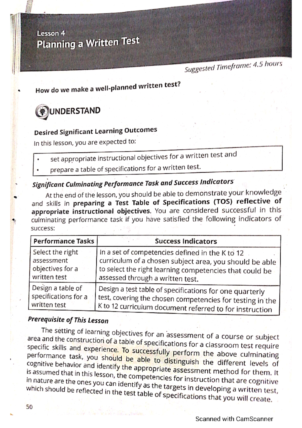 Lesson 4: Planning a Written Test and Creating Table of Specifications ...