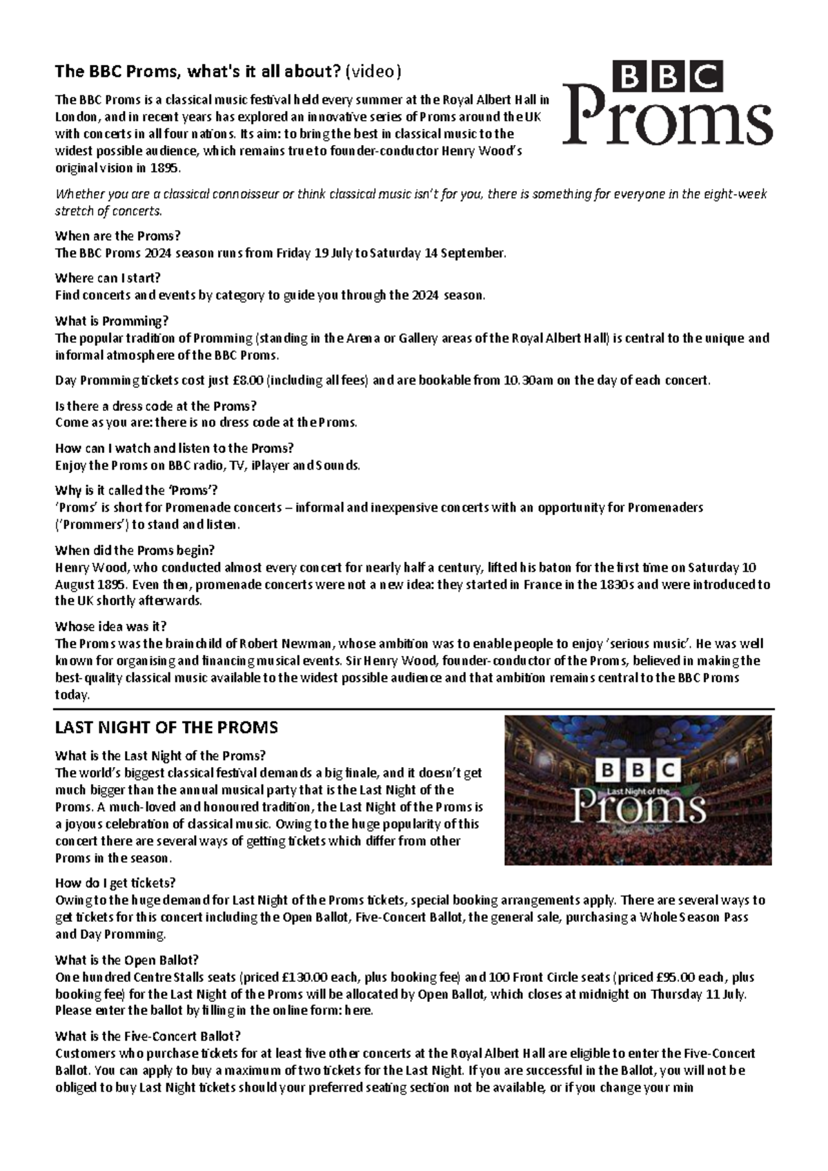 The BBC Proms: Last Night Celebration at Royal Albert Hall - Studocu