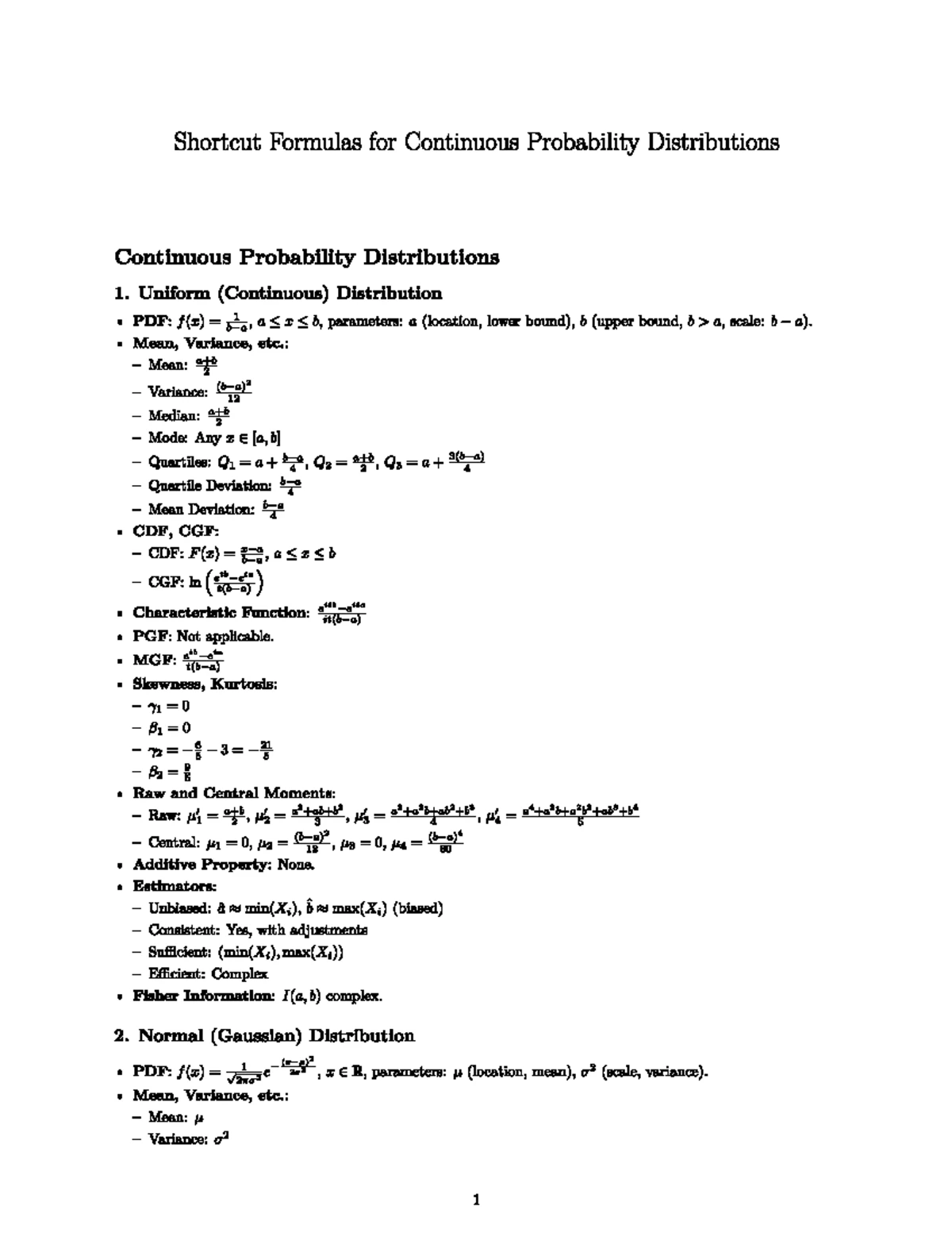 Discrete Probability Distributions Summary: Key Formulas and Concepts ...