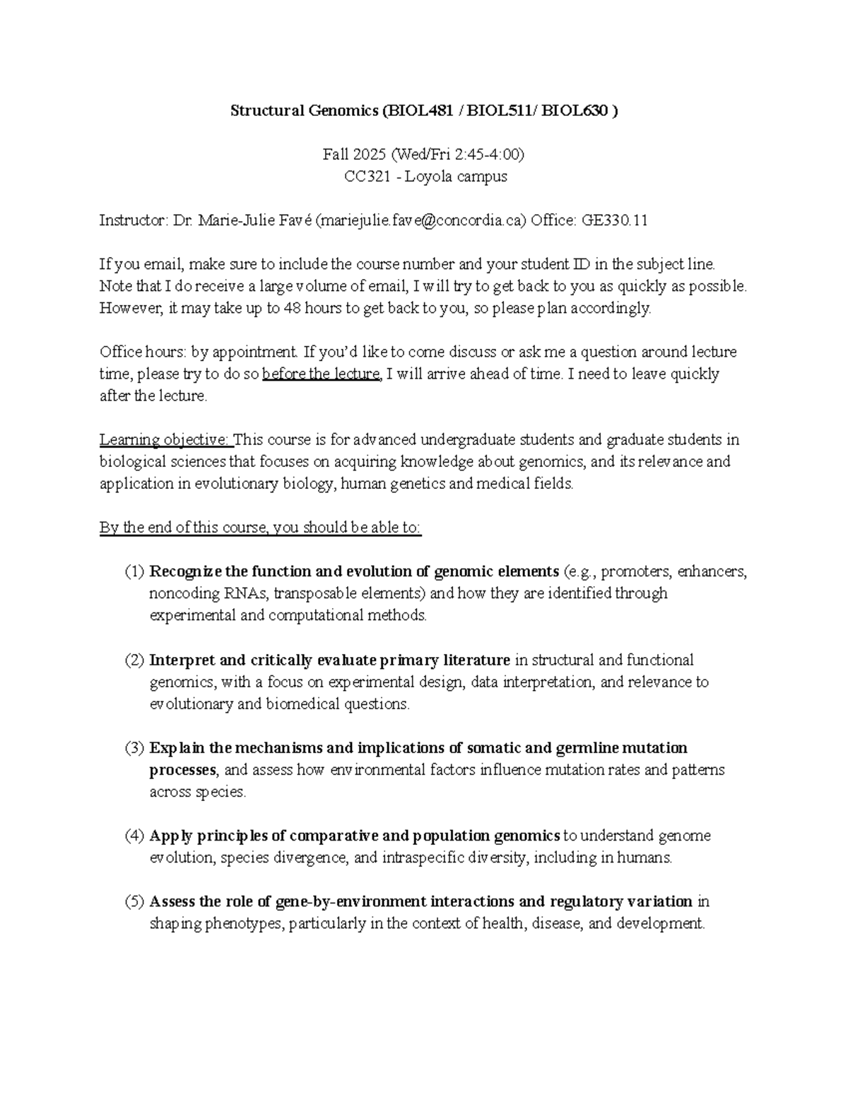 BIOL481 Structural Genomics Syllabus - Fall 2025 - Studocu